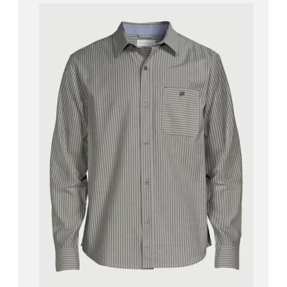 Free Assembly Men's Size‎ Large Stretch Oxford Shirt, Ultimate Grey Stripe-NWT